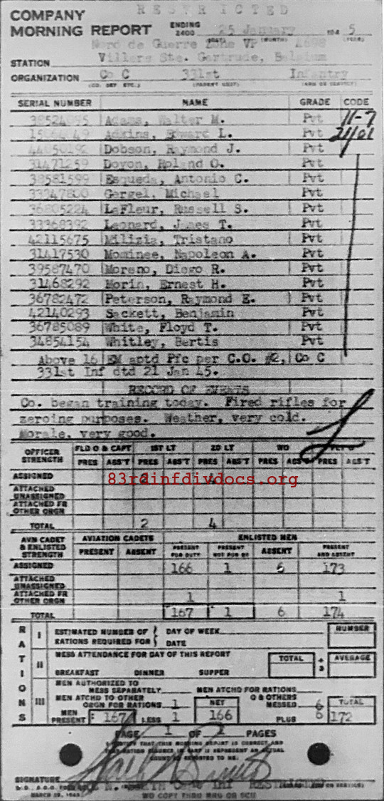 Morning report C Co, 1945-01-25, page 1 Morning report
