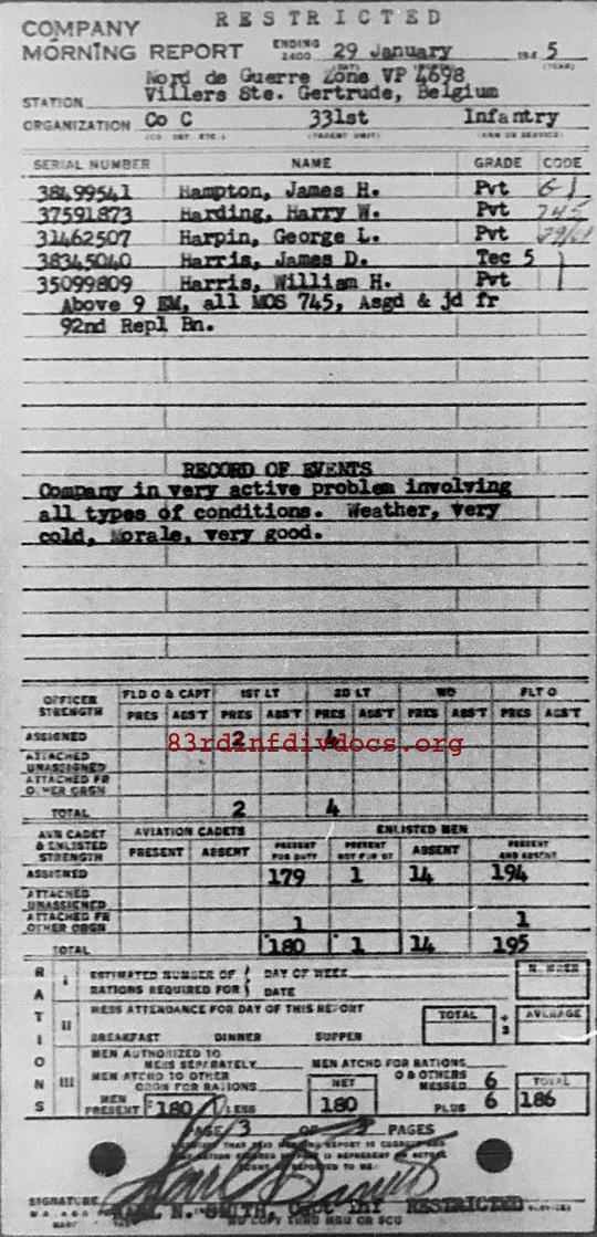 Morning report C Co, 1945-01-29, page 3 Morning report