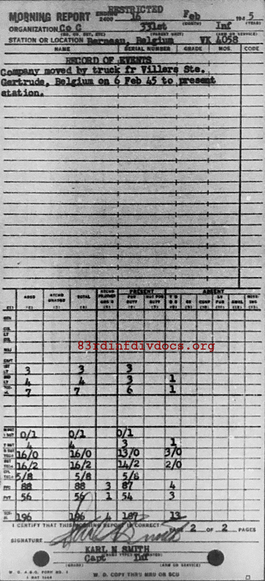 Morning report C Co, 1945-02-16, page 2 Morning report