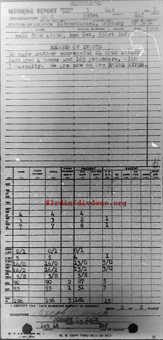 Morning report C Co, 1945-03-03, page 2 Morning report
