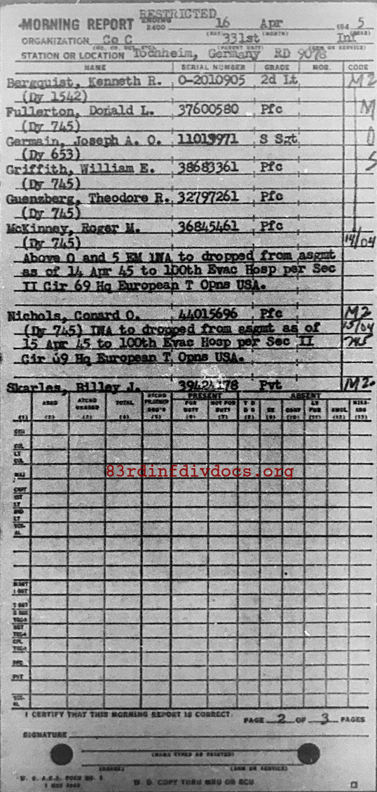 Morning report C Co, 1945-04-16, page 2 Morning report