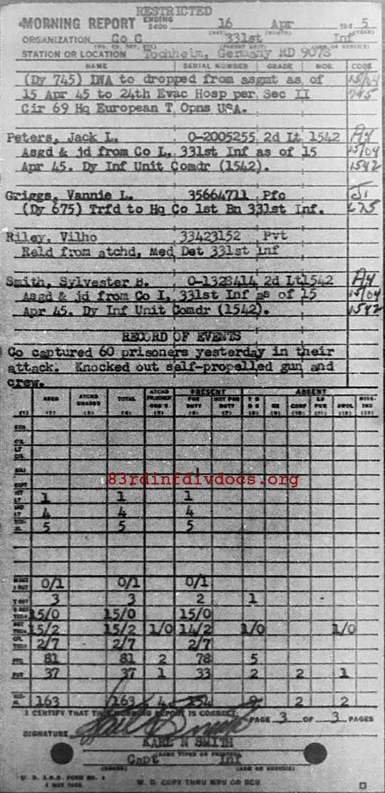 Morning report C Co, 1945-04-16, page 3 Morning report