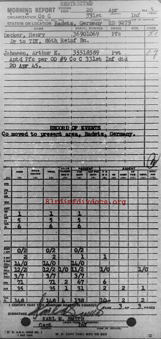 Morning report C Co, 1945-04-20, page 3 Morning report