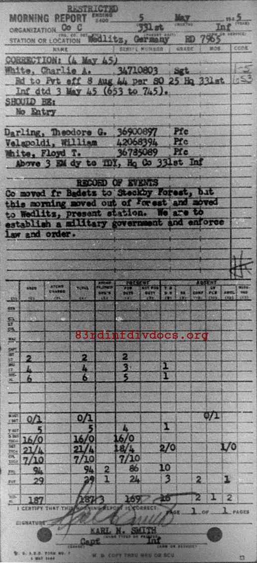 Morning report C Co, 1945-05-05, page 1 Morning report