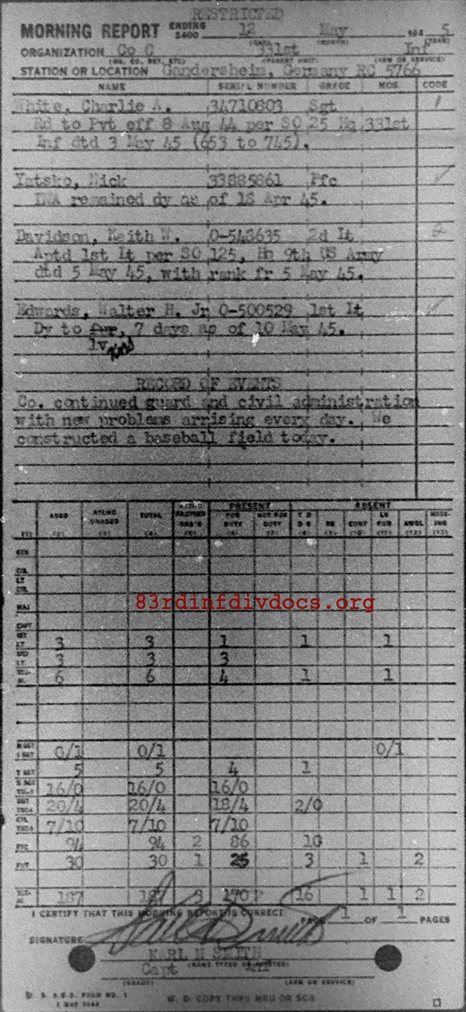 Morning report C Co, 1945-05-12, page 1 Morning report