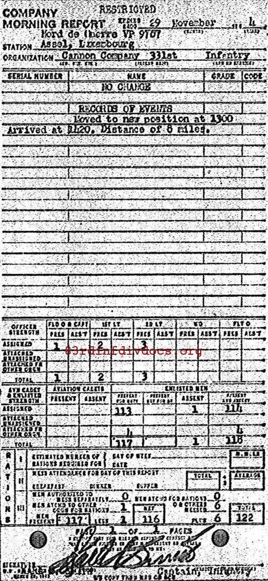 Morning report CANCO Co, 1944-11-29, page 1 Morning report