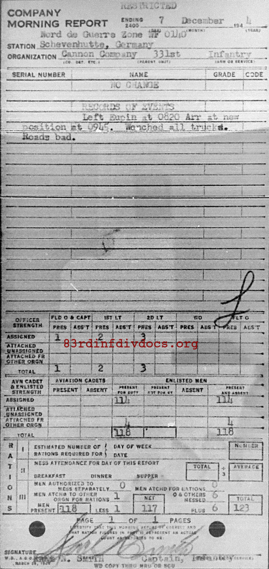 Morning report CANCO Co, 1944-12-07, page 1 Morning report