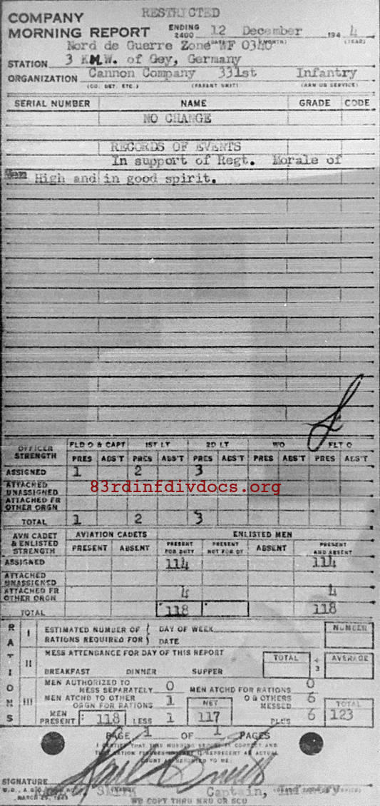 Morning report CANCO Co, 1944-12-12, page 1 Morning report