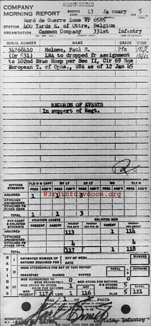 Morning report CANCO Co, 1945-01-13, page 1 Morning report