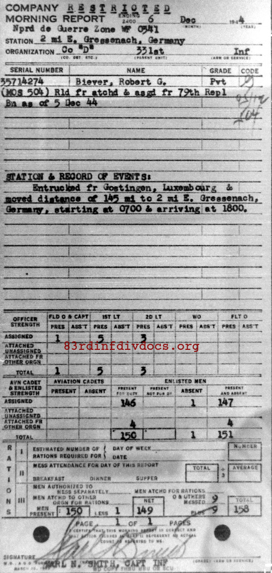 Morning report D Co, 1944-12-06, page 1 Morning report