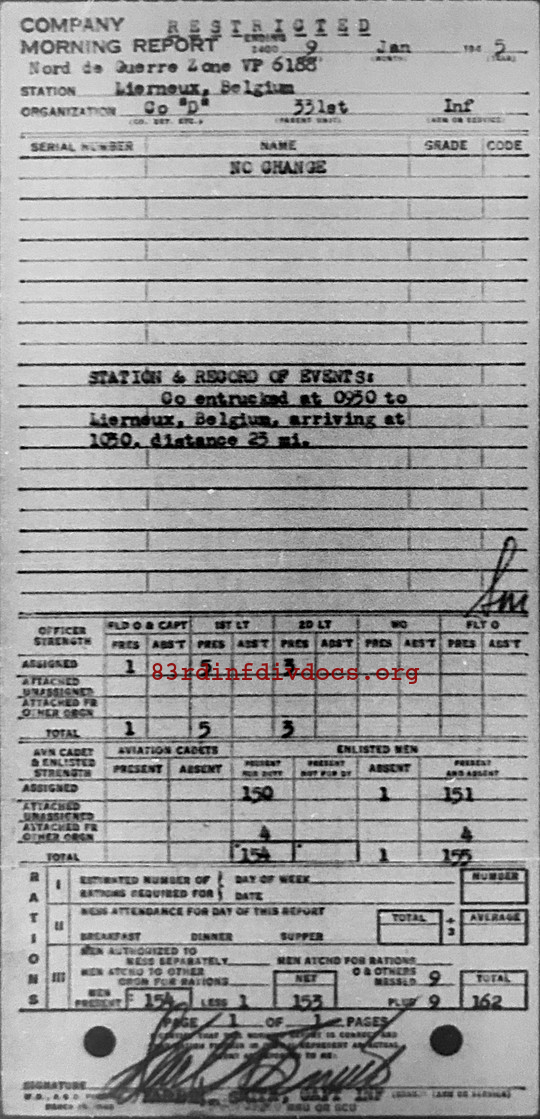 Morning report D Co, 1945-01-09, page 1 Morning report