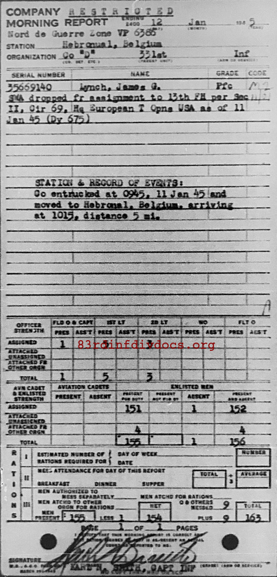 Morning report D Co, 1945-01-12, page 1 Morning report