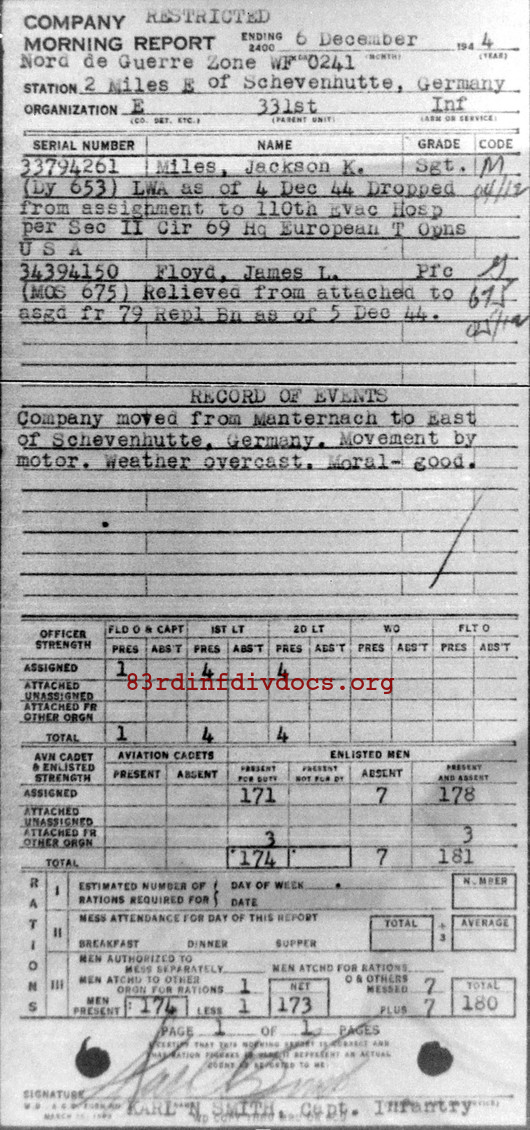 Morning report E Co, 1944-12-06, page 1 Morning report