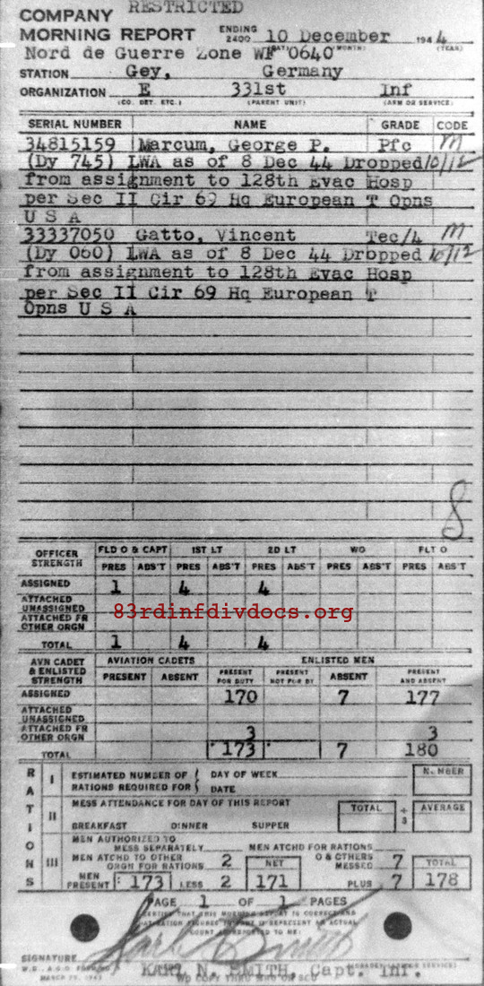 Morning report E Co, 1944-12-10, page 1 Morning report