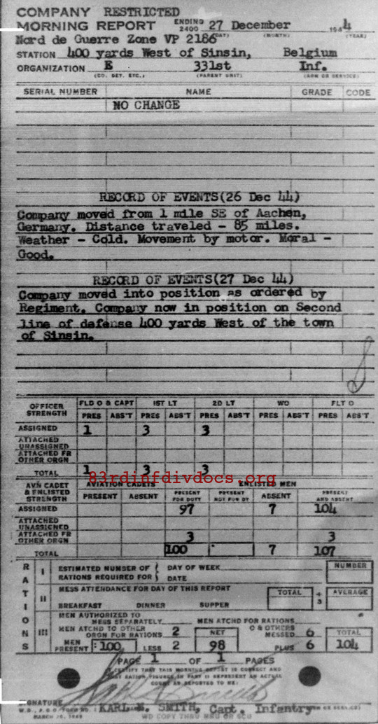 Morning report E Co, 1944-12-27, page 1 Morning report