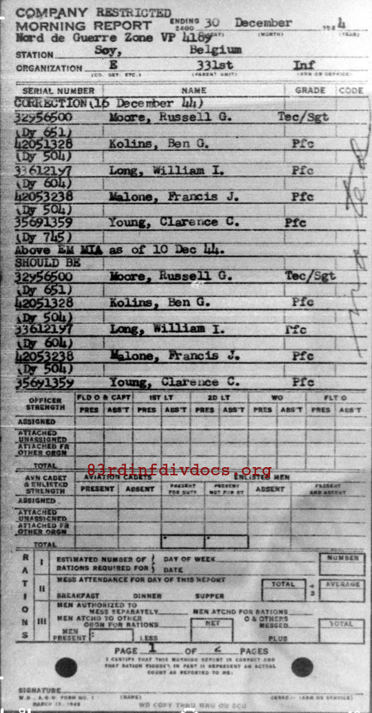 Morning report E Co, 1944-12-30, page 1 Morning report