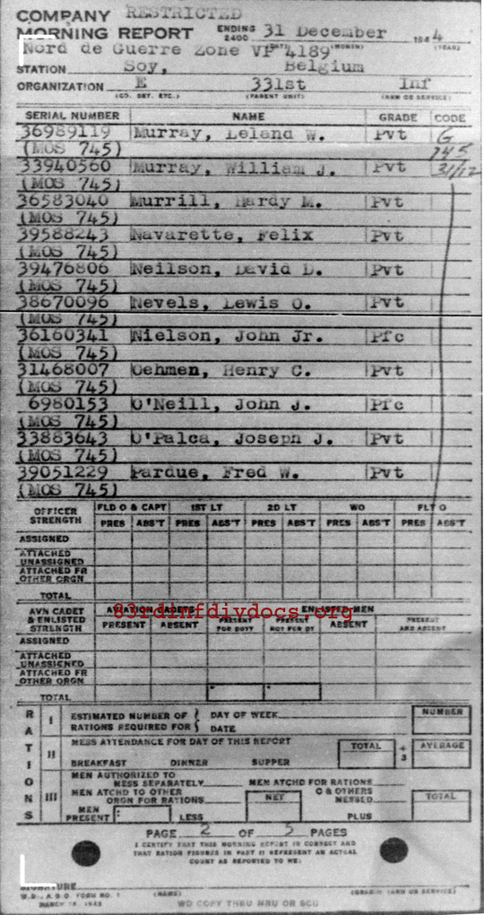 Morning report E Co, 1944-12-31, page 2 Morning report