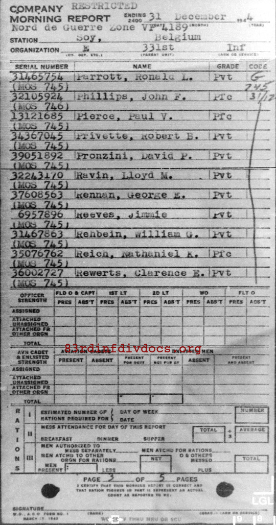Morning report E Co, 1944-12-31, page 3 Morning report