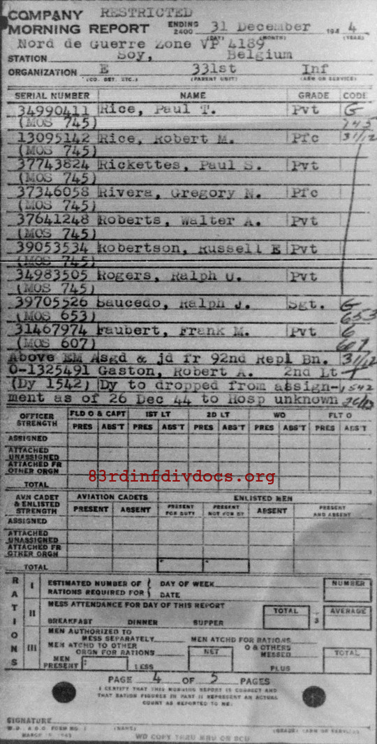 Morning report E Co, 1944-12-31, page 4 Morning report