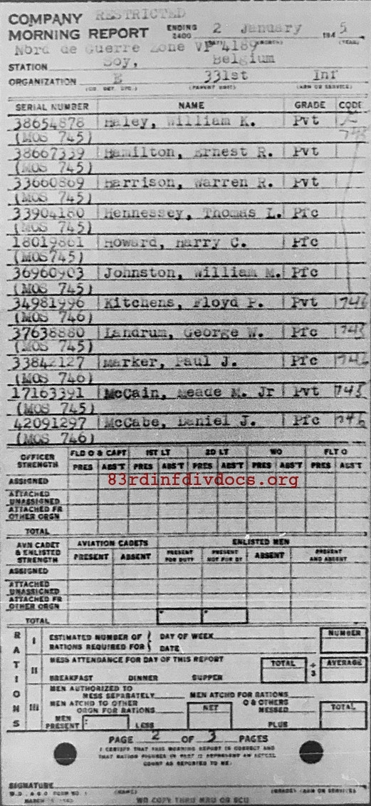 Morning report E Co, 1945-01-02, page 2 Morning report