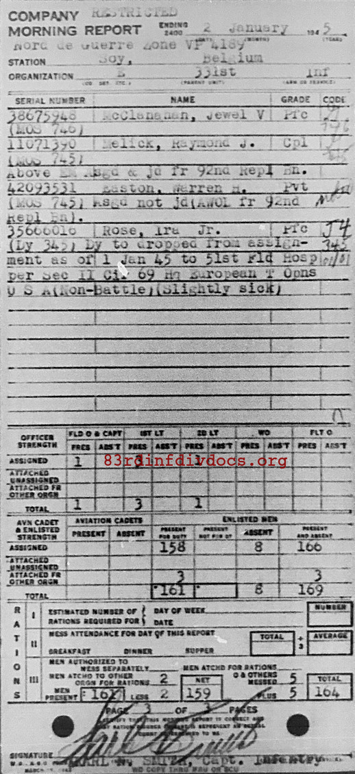 Morning report E Co, 1945-01-02, page 3 Morning report