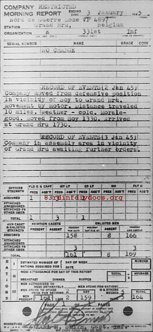 Morning report E Co, 1945-01-03, page 1 Morning report
