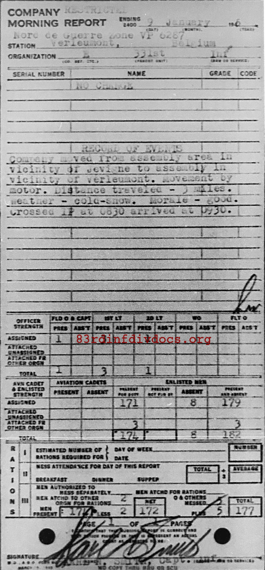 Morning report E Co, 1945-01-09, page 1 Morning report