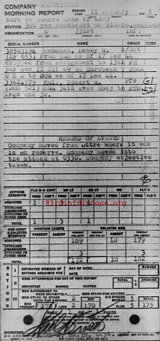 Morning report E Co, 1945-01-11, page 1 Morning report