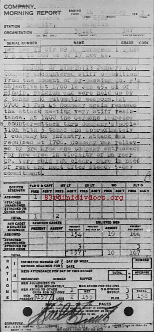 Morning report E Co, 1945-01-14, page 2 Morning report