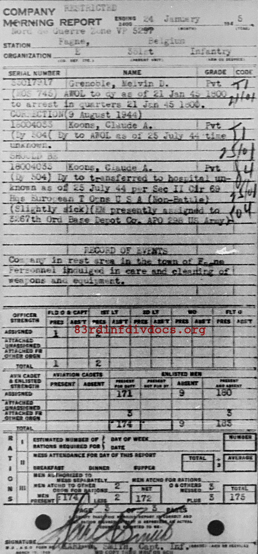 Morning report E Co, 1945-01-24, page 3 Morning report