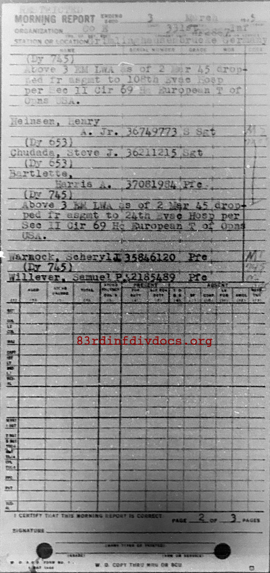Morning report E Co, 1945-03-03, page 2 Morning report