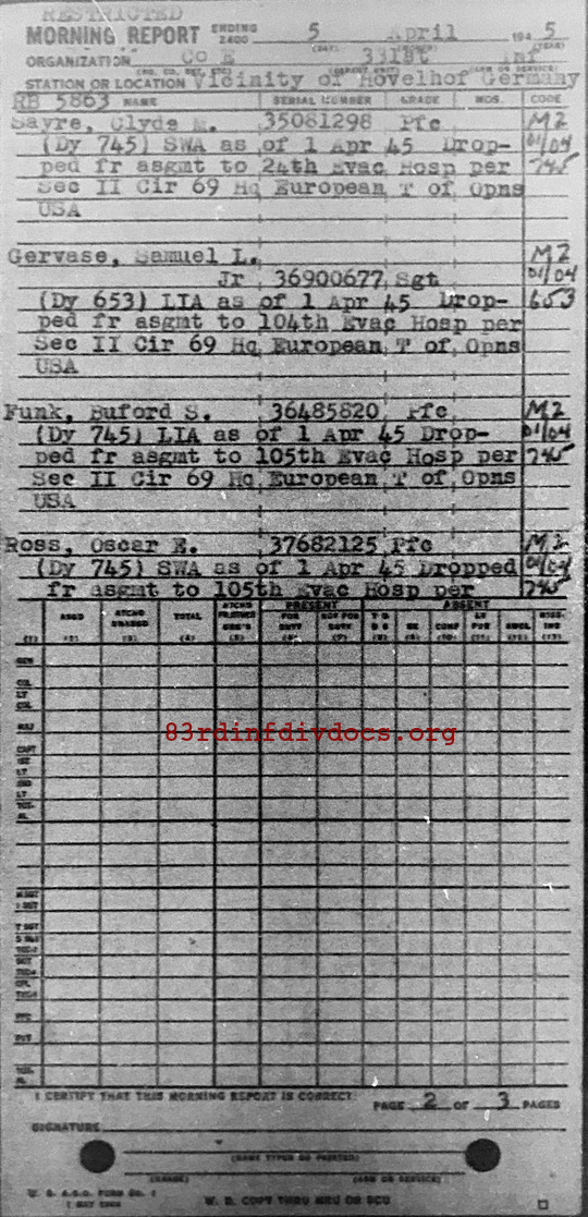 Morning report E Co, 1945-04-05, page 2 Morning report