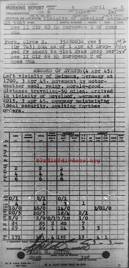 Morning report E Co, 1945-04-05, page 3 Morning report