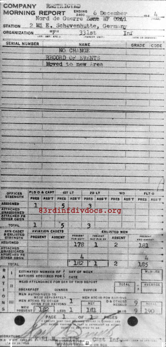 Morning report F Co, 1944-12-06, page 1 Morning report