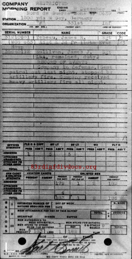 Morning report F Co, 1944-12-08, page 1 Morning report