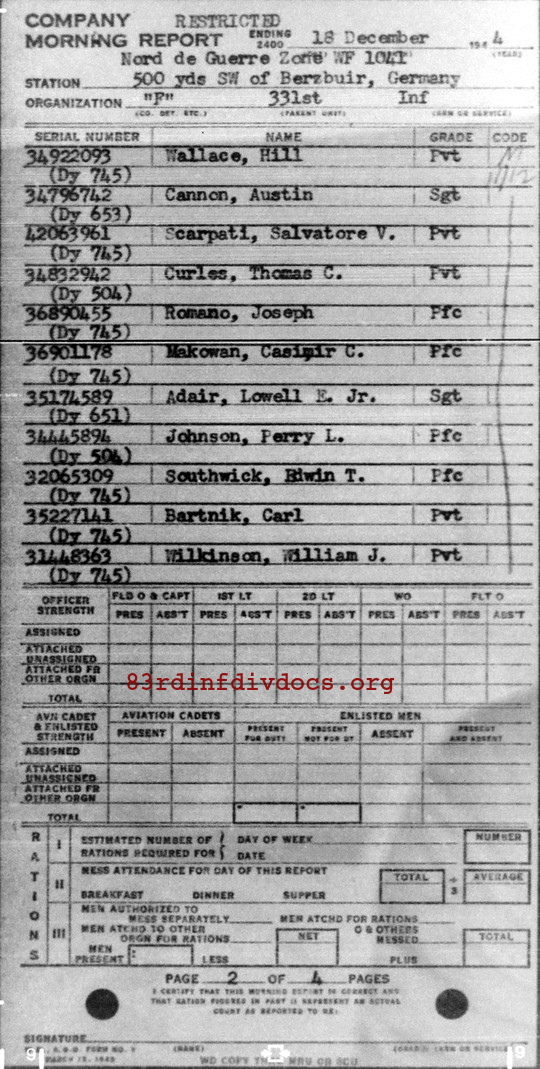 Morning report F Co, 1944-12-18, page 2 Morning report
