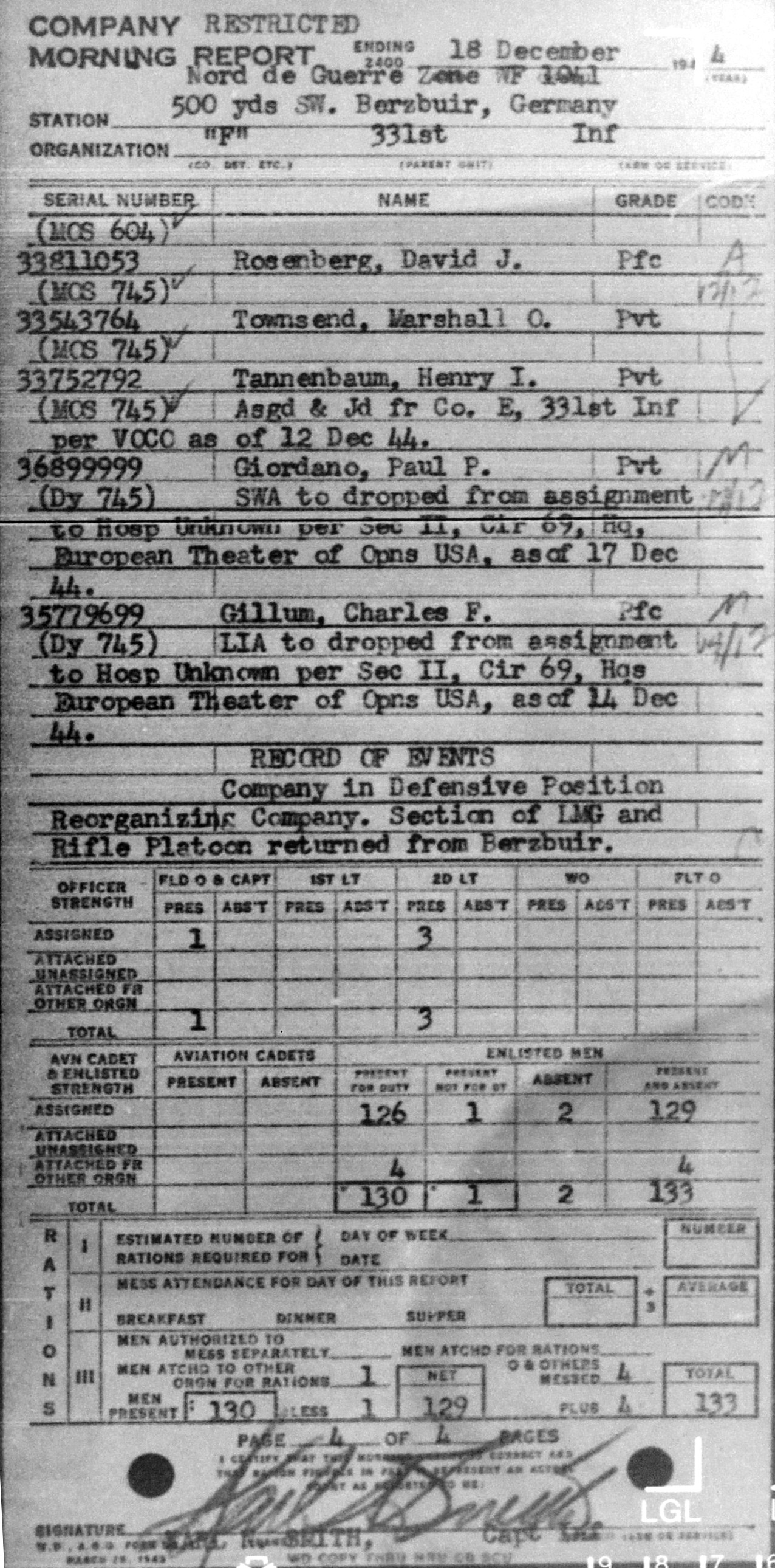 Morning report F Co, 1944-12-18, page 5 Morning report
