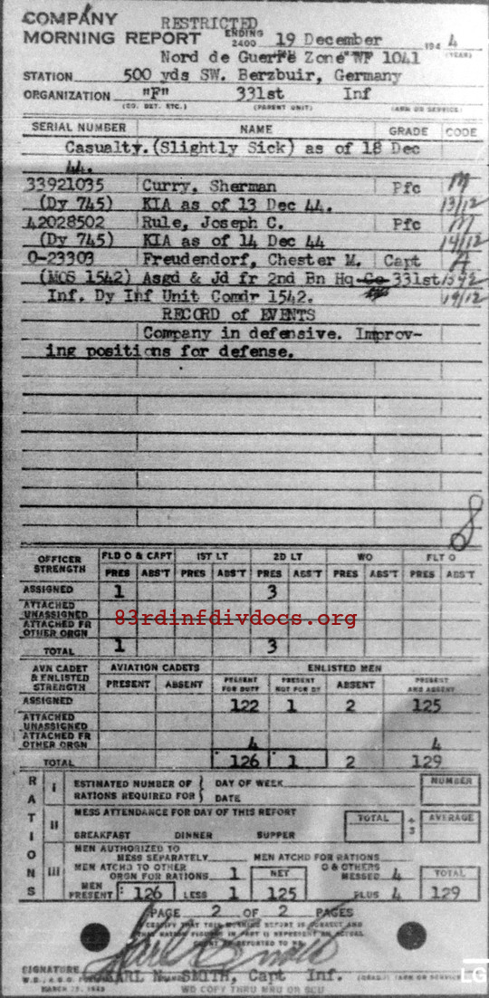 Morning report F Co, 1944-12-19, page 2 Morning report