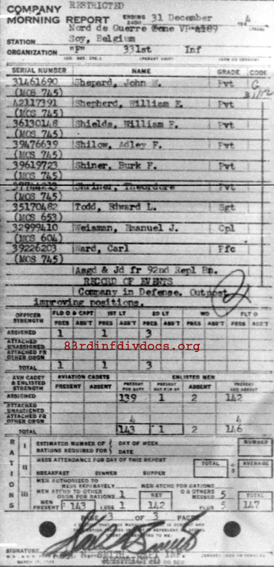 Morning report F Co, 1944-12-31, page 3 Morning report