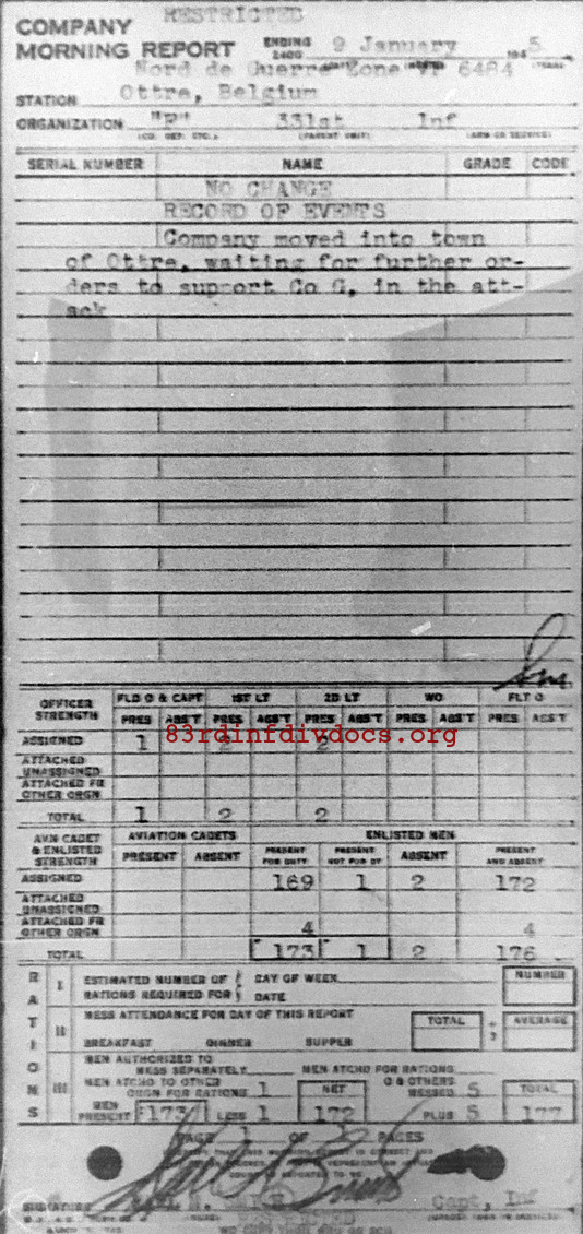 Morning report F Co, 1945-01-09, page 1 Morning report