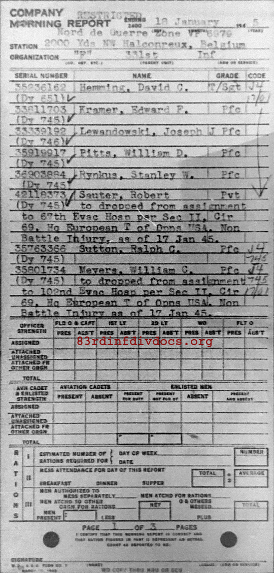 Morning report F Co, 1945-01-18, page 1 Morning report