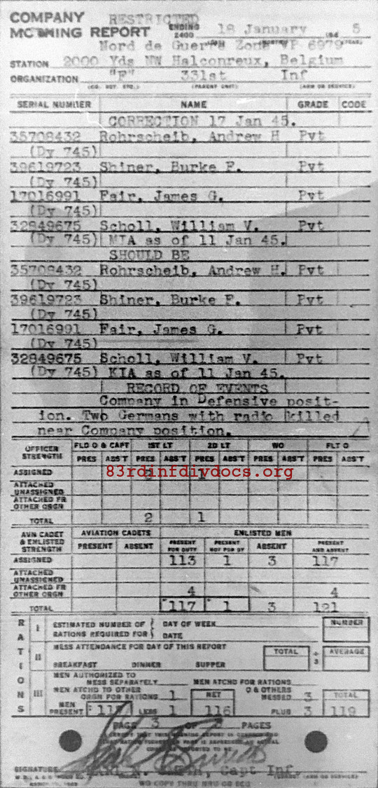 Morning report F Co, 1945-01-18, page 3 Morning report