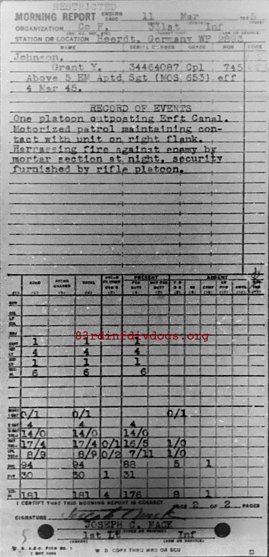 Morning report F Co, 1945-03-11, page 2 Morning report