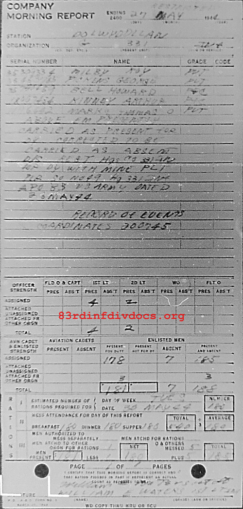 Morning report G Co, 1944-05-27, page 1 Morning report