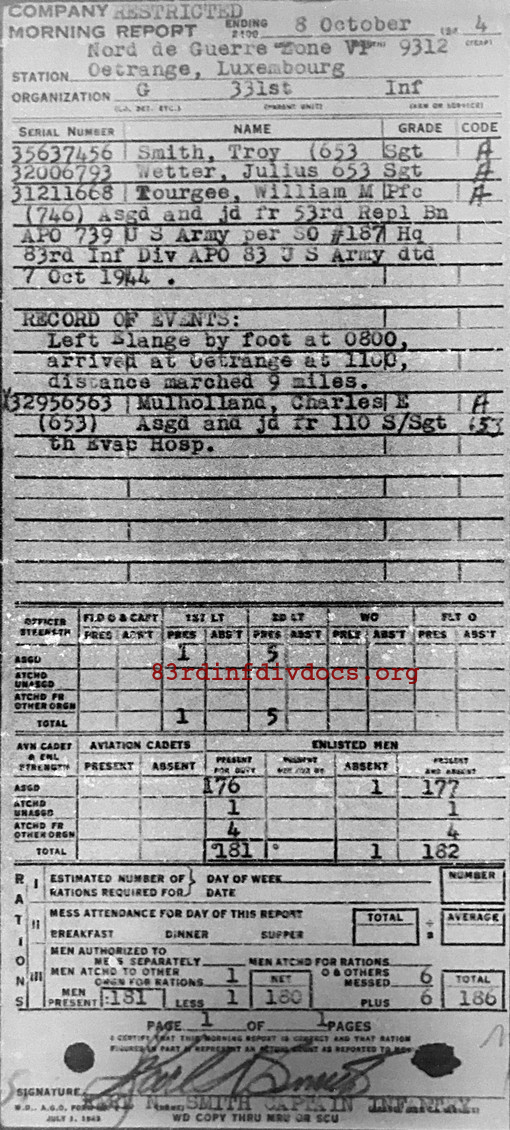 Morning report G Co, 1944-10-08, page 1 Morning report