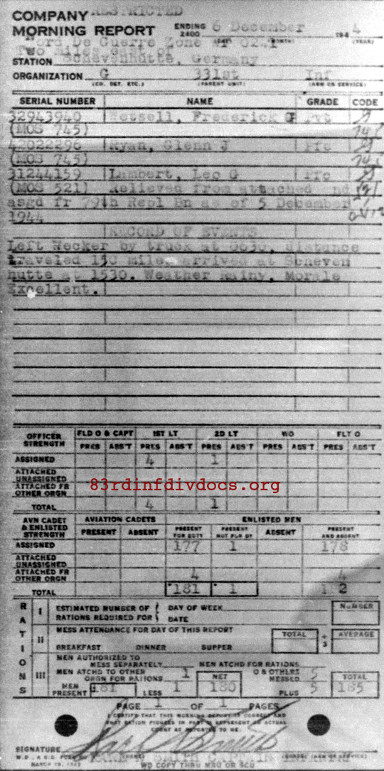 Morning report G Co, 1944-12-06, page 1 Morning report