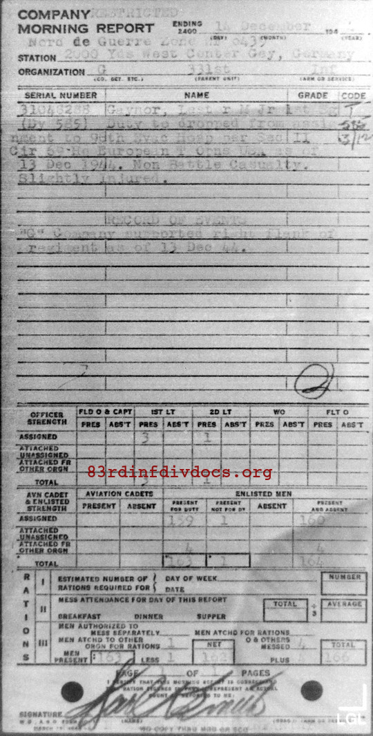 Morning report G Co, 1944-12-14, page 1 Morning report