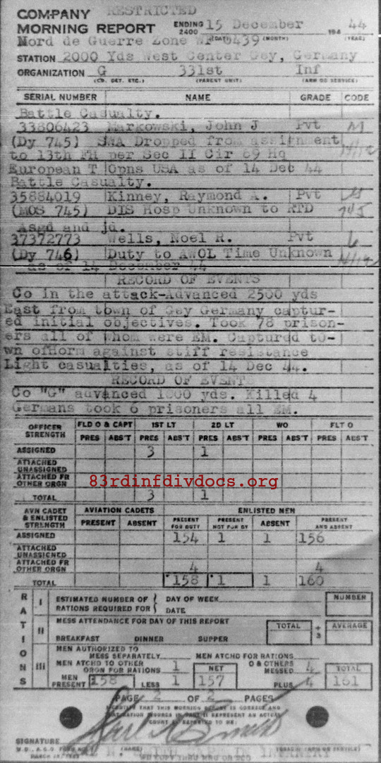 Morning report G Co, 1944-12-15, page 2 Morning report