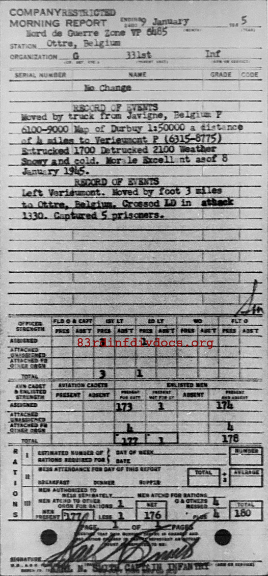 Morning report G Co, 1945-01-09, page 1 Morning report