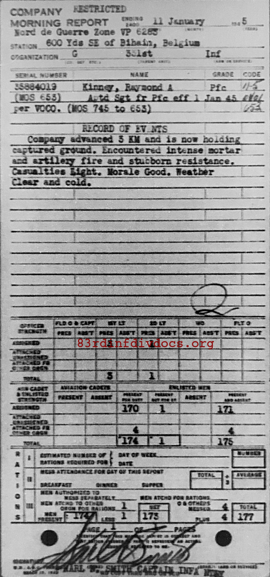 Morning report G Co, 1945-01-11, page 1 Morning report